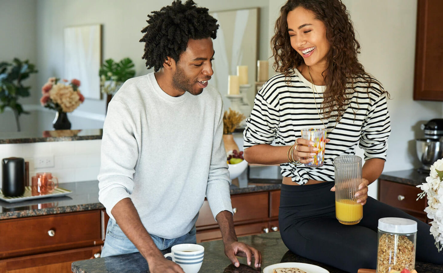 Furnished living room with large sectional sofa