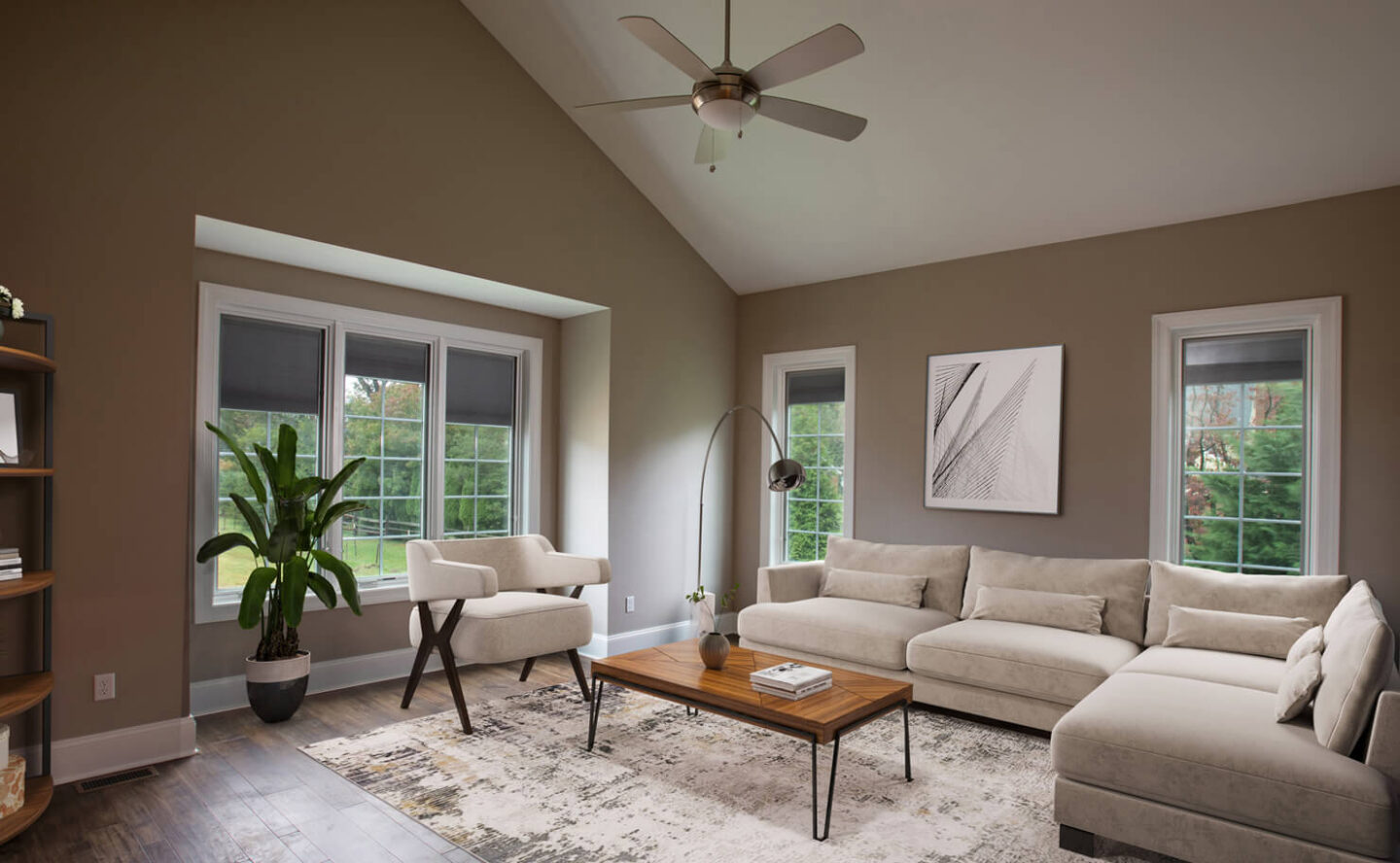 Open-concept living and dining area in Reybold home