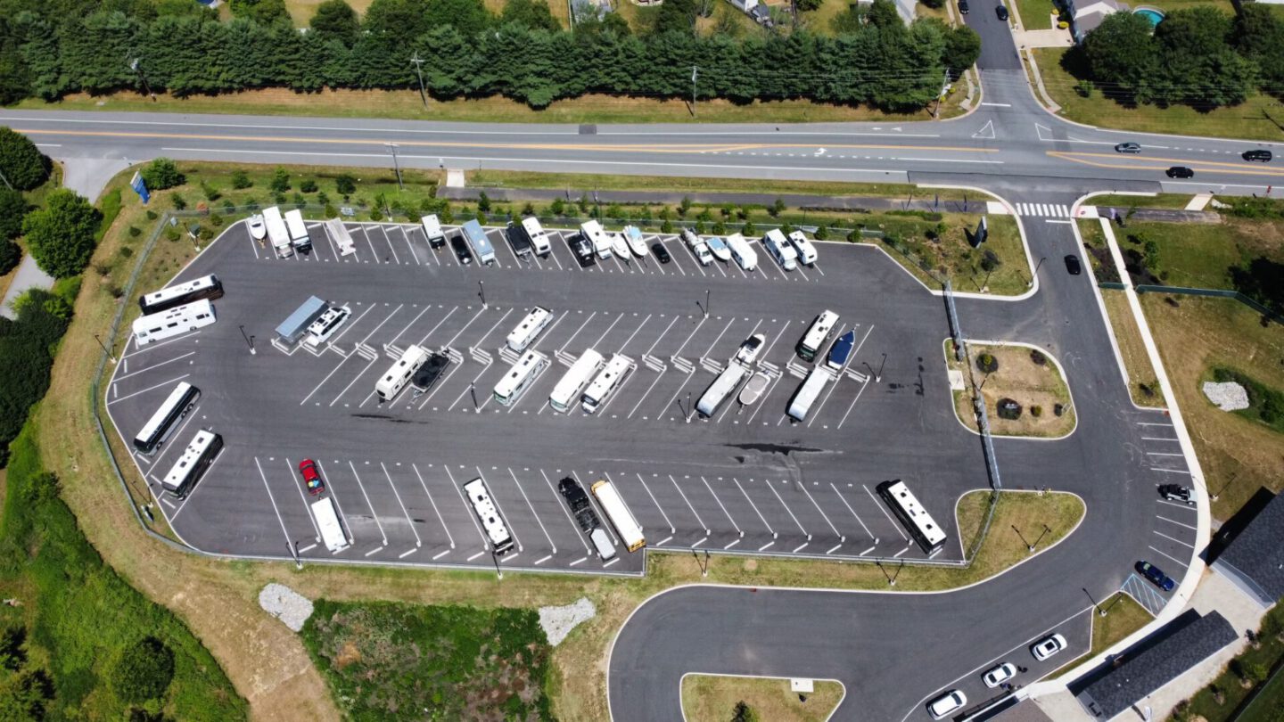 Aerial drone view of Reybold self-storage property
