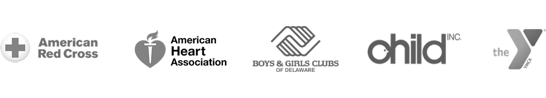 Logos of organizations donated to: Red Cross, American Heart Association, Girls and Boys club, Child inc, YMCA