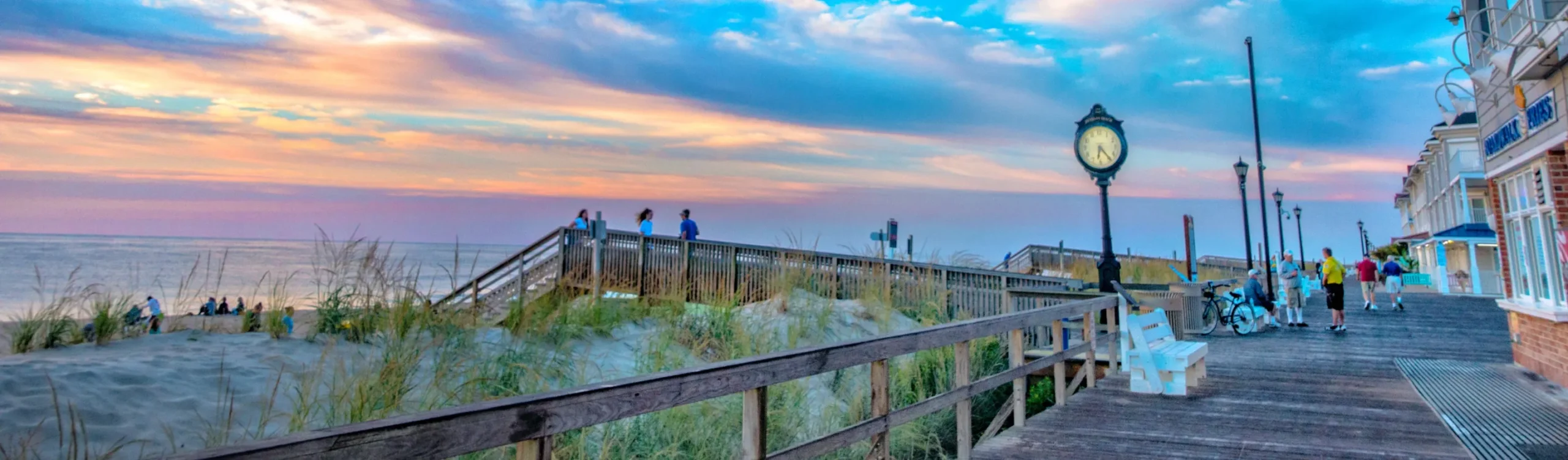 Rehoboth beach boardwalk at sunrise.