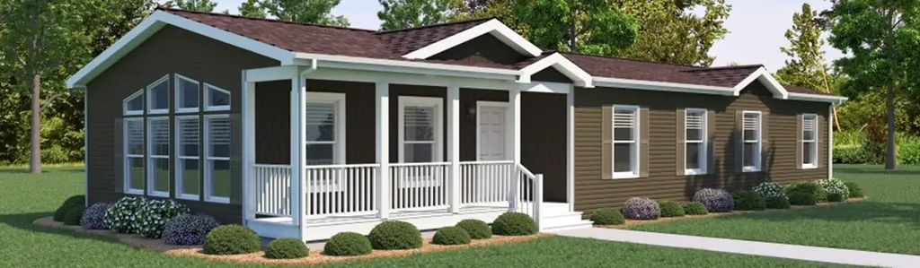 Beautiful Reybold Astro Creations Ranch II Manufactured Home in Delaware with covered porch and gabled roof