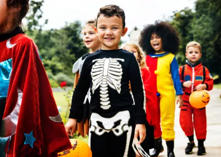 Dodson Court Kitchen Children in a Halloween parade.