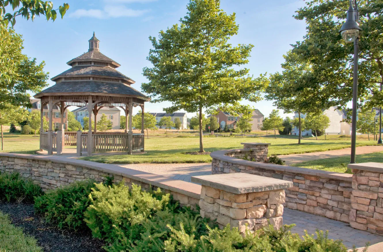 A stately gazebo off of a peaceful walking path in Meridian Crossing