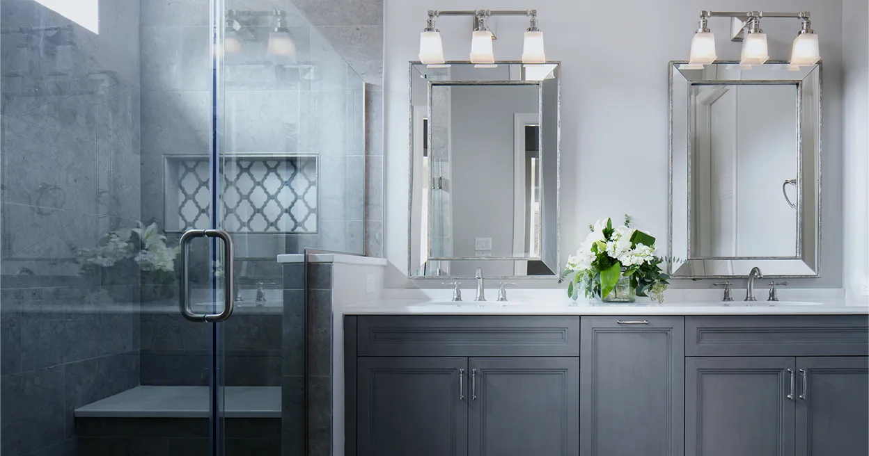 Columbia Place bathrooms feature spacious showers and dual sinks Columbia Place bathrooms feature spacious showers and dual sinks